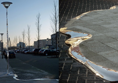 ENZAME HOEK, details, 23 m trottoirband,  2 lichtmasten, 2 lichtarmaturen, RVS, beton, verschillende afmetingen, Capelle aan den IJssel, 2010